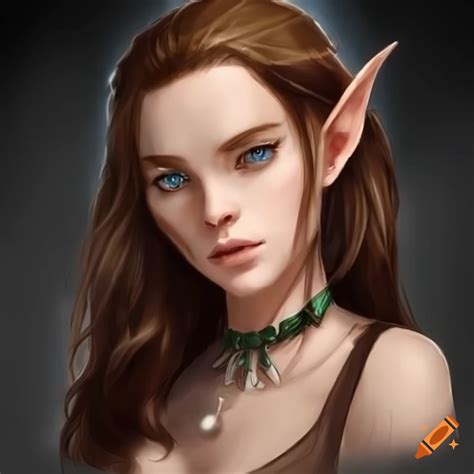 Pale blue-eyed female elf with brown hair
