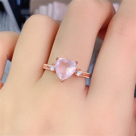 Heart Shaped Rose Quartz Silver Wedding Ring