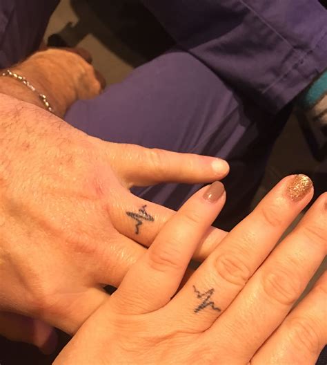 Ring finger tattoo of heartbeats for happily married couple. Designed by Scott and Martha Bowles ...