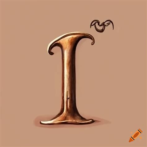 Ancient stone letter f made of brass and copper