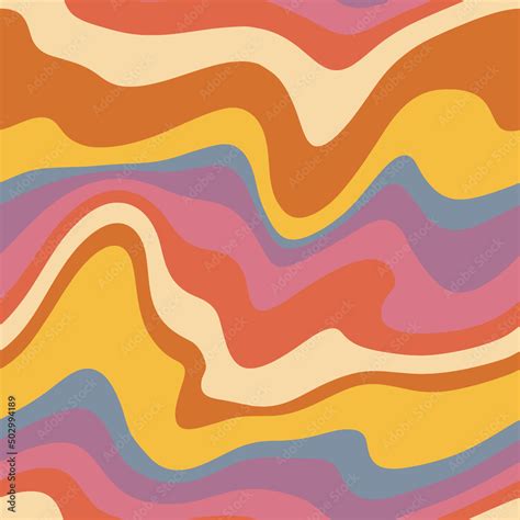 Groovy retro seamless pattern. Disco wavy rainbow background for trendy funky prints. Trippy ...