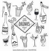 Drinks Doodle Set Hand Drawn Cocktails Icons Isolated On White  sketch template