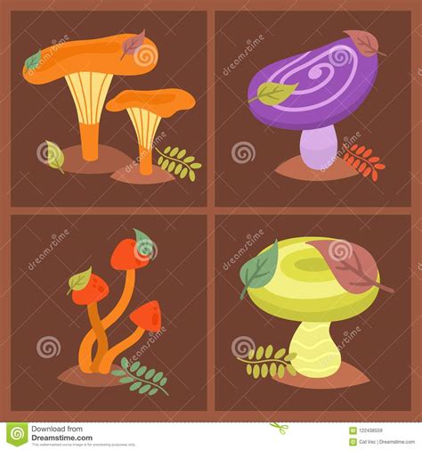 Mushrooms Fungus Agaric Toadstool Different Art Style Design Fungi ...