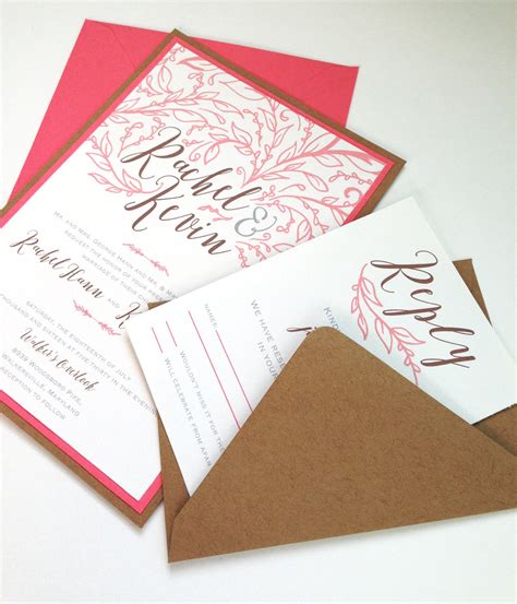 Hand Drawn Flourish Wedding Invitations in Coral - Etsy