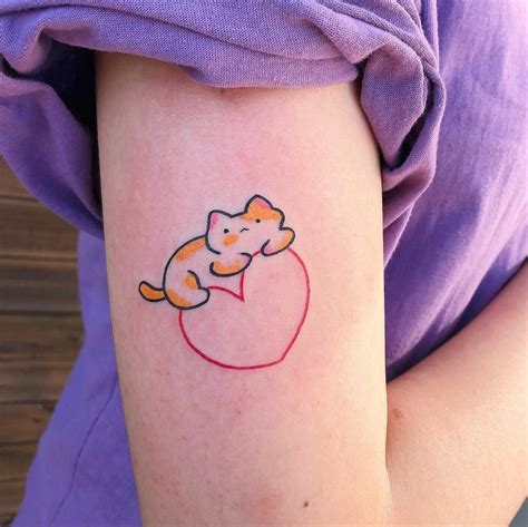 Cat and heart tattoo Si S!🍒(South Korea) on Instagram: “💛💛하트위에 치즈냥이💛💛 ...