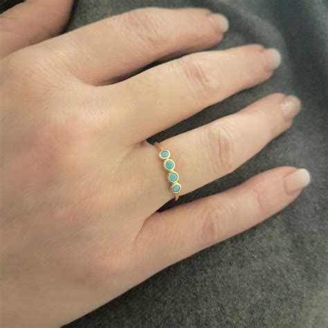 14K Real Solid Gold Four Turquoise Ring for Women | December Birthstone ...