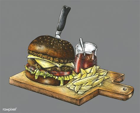 Hand-drawn burger and fries | free image by rawpixel.com Hand Images, Free Images, Food Trailer ...