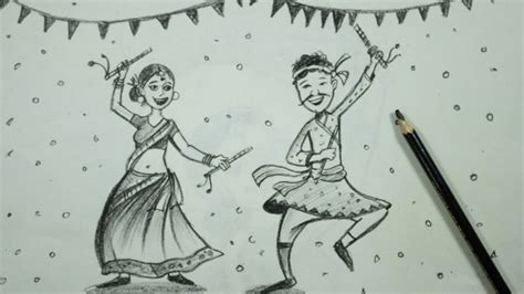 Garba Drawing Easy || Navratri Festival Garba Drawing || Navratri Garba Pencil Drawing - YouTube