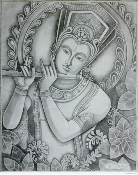 Wonderful Pencil Sketch Of Lord Krishna - Desi Painters