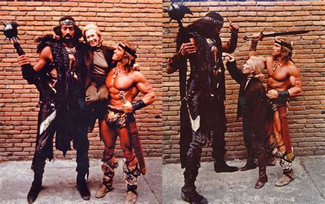 More of Arnold Schwarzenegger and Wilt Chamberlain having fun on the set of Conan the Destroyer ...