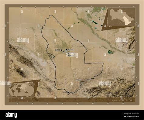 Mary, province of Turkmenistan. Low resolution satellite map. Locations ...