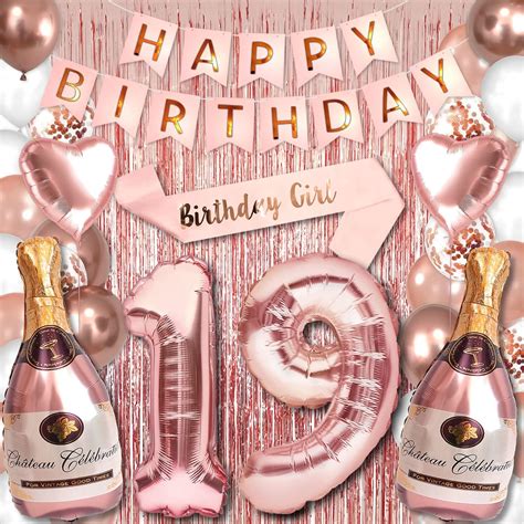 Amazon.com: 19th Birthday Party Decorations Rose Gold Supplies Big Set ...