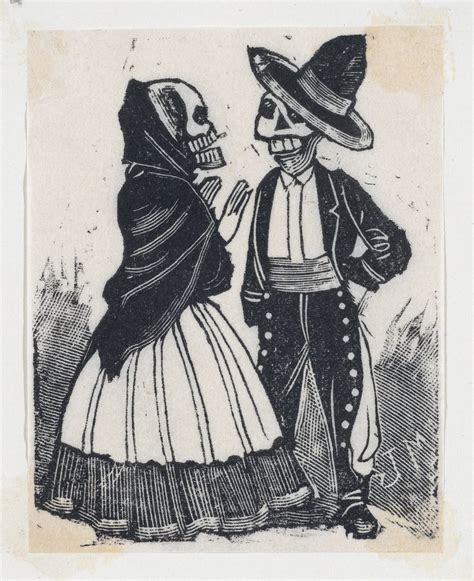 José Guadalupe Posada | A male and female skeleton talking (vignette for the feast of the dead ...