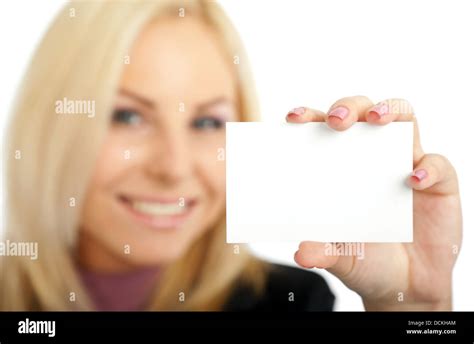 positive woman blank business card Stock Photo - Alamy