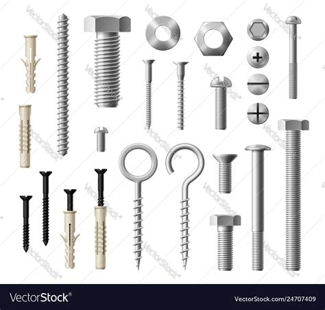 Construction metal fasteners screws and bolts Vector Image