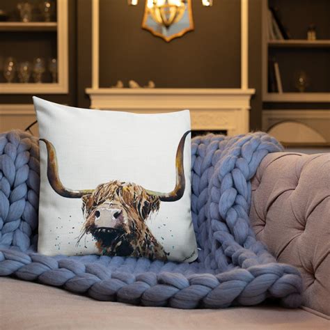 Highland Cow Premium Pillow Highland Cow Cushion, Highland Cow Home ...