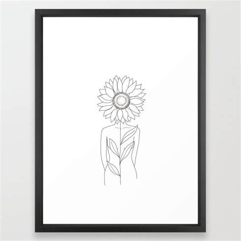 Buy Minimalistic Line Art of Woman with Sunflower Framed Art Print by nadja1. Worldwide shipping ...