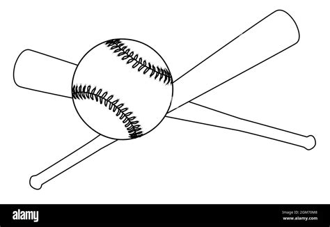 A baseball and a pair of baseball bats in line drawing isolated on a ...