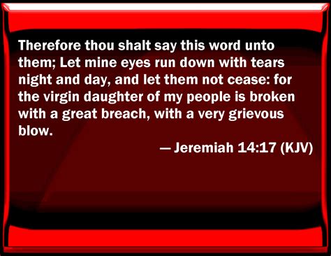 Jeremiah 14:17 Therefore you shall say this word to them; Let my eyes run down with tears night ...