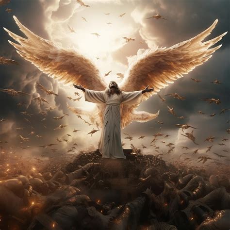 Illustration of Millions of seraphim worshipping God in heaven real | Premium AI-generated image