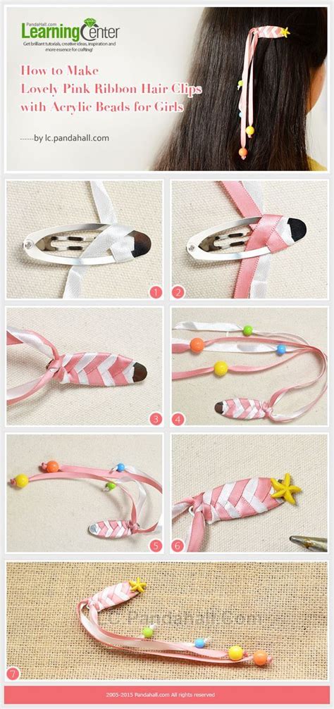 How to Make Lovely Pink Ribbon Hair Clips with Acrylic Beads for Girls: | Handmade hair clip ...