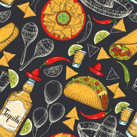 Seamless pattern with hand drawn Mexican food 2256935 Vector Art at Vecteezy