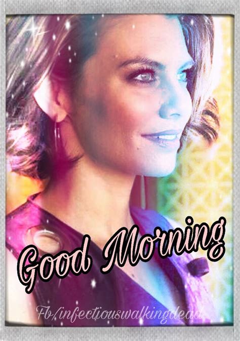 a woman with the words good morning in front of her face and an abstract background