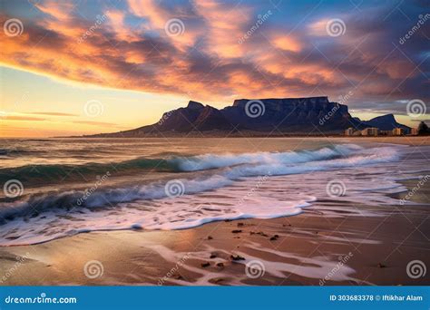 Beautiful Sunset Over Table Mountain in Cape Town, South Africa, Sunset Beach Near Cape Town ...