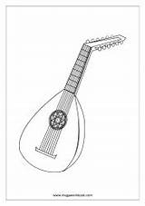 Mandolin Line Coloring Musical Guitar Clipart Pages Outline Instruments  sketch template