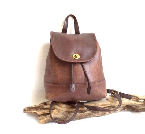 COACH Vintage Brown Leather Turnlock Bag Backpack Bucket Drawstring ...