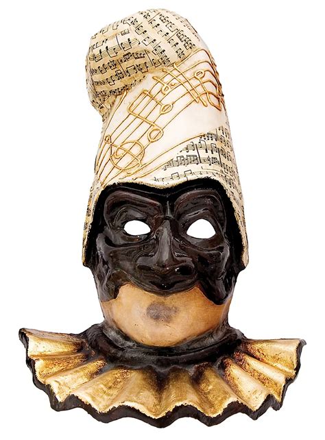 Pulcinella nera con capello musica Venetian Mask - maskworld.com