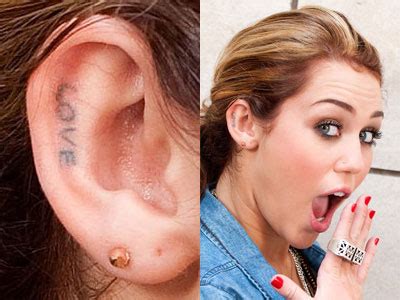 Miley Cyrus LOVE ear tattoo | Steal Her Style