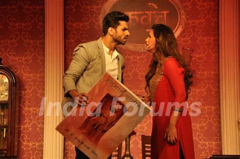 Vivek Dahiya and Mona Singh during Launch of Colors TV's New Show 'Kavach'. Media