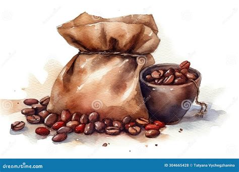 Watercolor Painting Of Sac With Coffee Beans Stock Photography | CartoonDealer.com #304665428