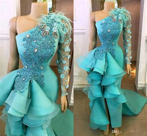 Elegant Peacock Blue One Shoulder Evening Dresses 2020 Hand Made ...