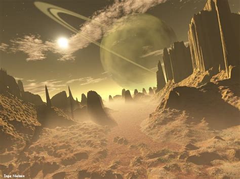 Artist perception view from a moon of Saturn. | Alien worlds, Space pictures, Space fantasy