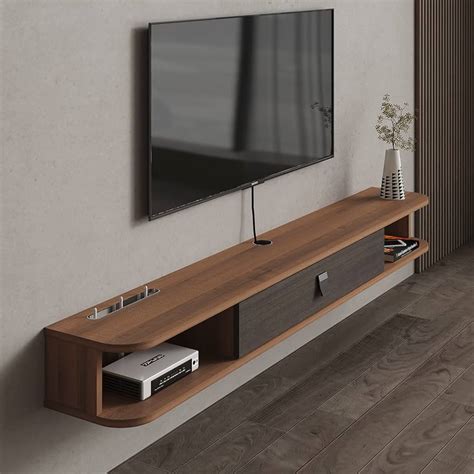 DH BASIC Modern Hickory 63-Inch Floating Media Console By,, 43% OFF