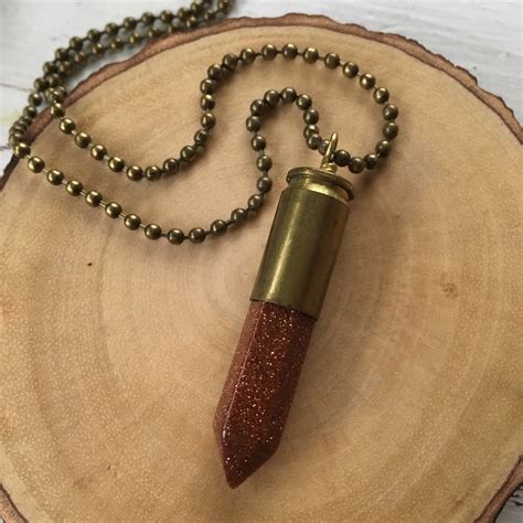 Bullet & Goldstone Necklace Bullet Casing 9mm with Large | Etsy