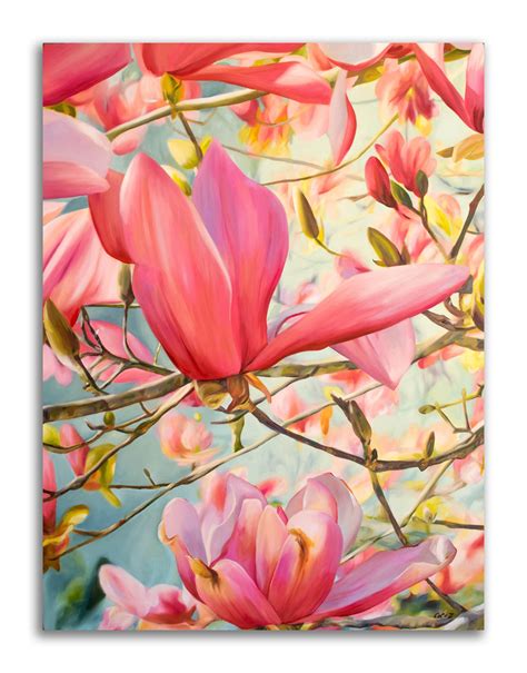 Realistic Oil Painting of Japanese Magnolia Artwork by Contemporary Artist, CoCo Zentner - SOLD ...