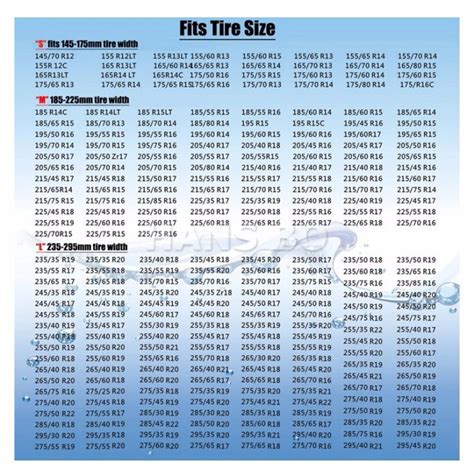 Tire Chain Size Chart | wordacross.net