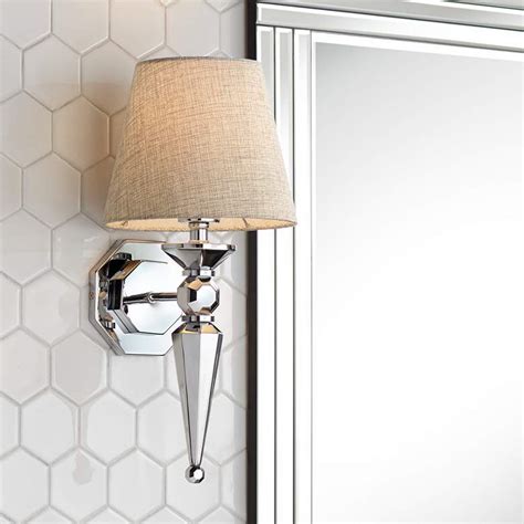 Clarice Gray Fabric Shade 17 1/4" High Chrome Wall Sconce - #V3573 | Lamps Plus