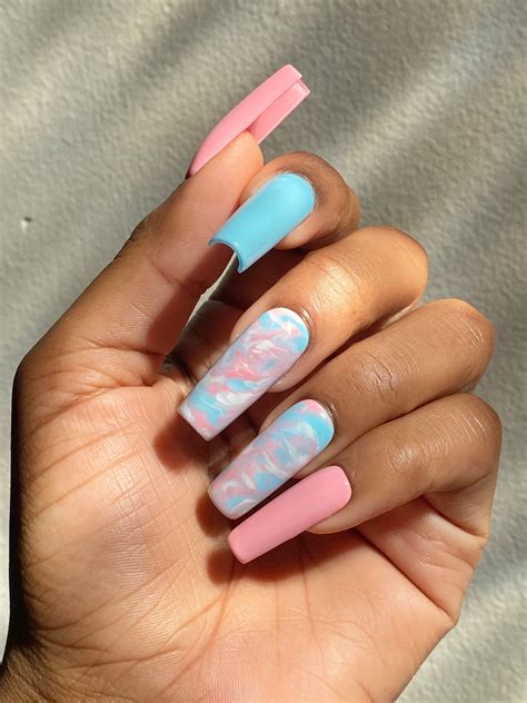 Cotton Candy Pink and Blue Marble Press on Nails Press-on - Etsy