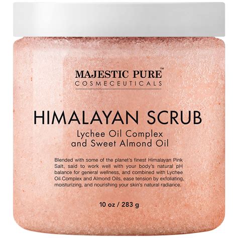 MAJESTIC PURE Himalayan Salt Body Scrub with Lychee Oil - Exfoliating & Moisturizing 10 oz