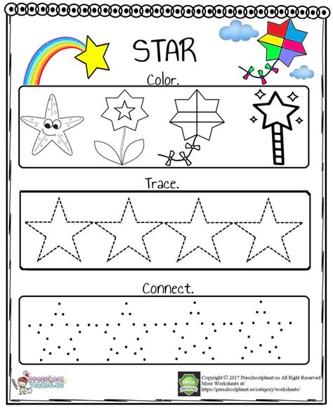 Star Worksheet | Shapes worksheet kindergarten, Shape worksheets for preschool, Shapes worksheets