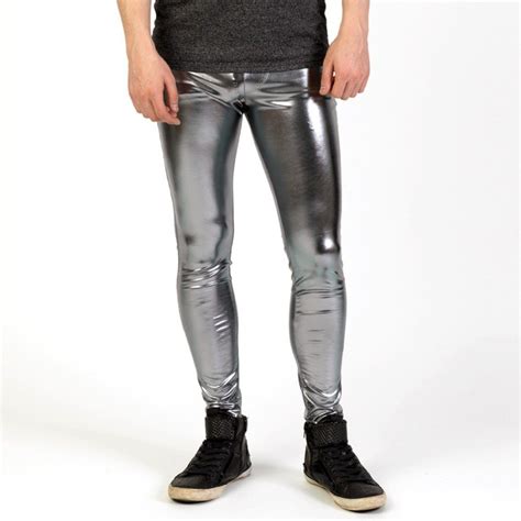 Homens Leggings de Lycra Brilhante Homem Meggings Moda Metallic Spandex ...