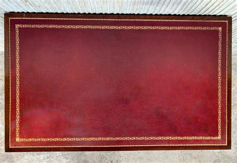 Two-Tier Red Leather Top End Table for sale at Pamono