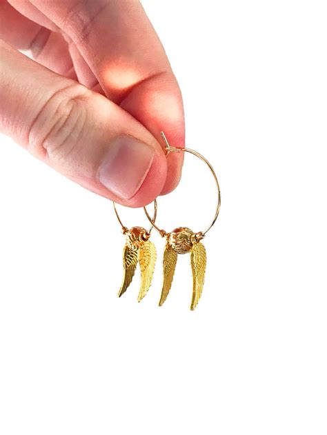 Golden Wizard Game 14K Plated Gold Hoop Dangle Earrings // | Etsy