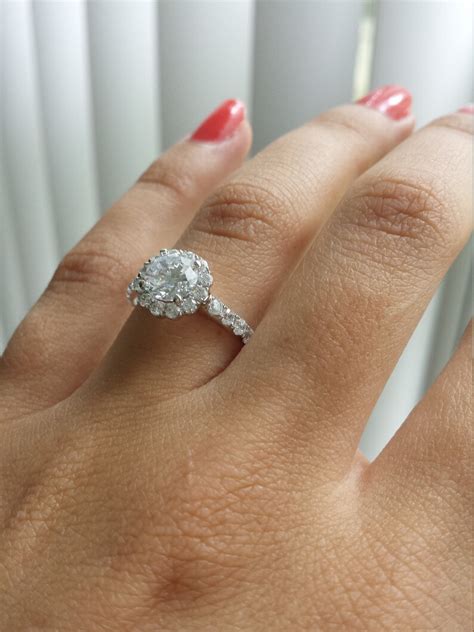 Diamond Engagement Ring 14K white gold Round Flower Halo | Etsy