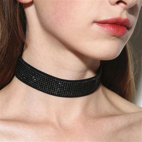 2017 New Punk Shining Black Rhinestone Diamante Choker Necklace for Women Simple Chocker Collar ...