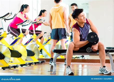 Asian People Exercising Sport for Fitness in Gym Stock Image - Image of ...